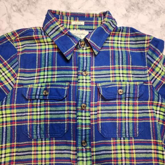 Abercrombie & Fitch Flannel Shirt Mens XXL 2XL Plaid Blue Colorful Muscle Cotton - Picture 2 of 11